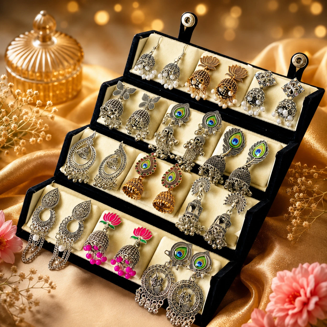 RATNAASYA Premium Gift Combo 12 Designer Oxidized Jhumka - Image 4