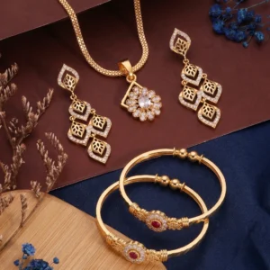 brado jewellery Pack of 1 Gold Plated AD Pendant Necklace