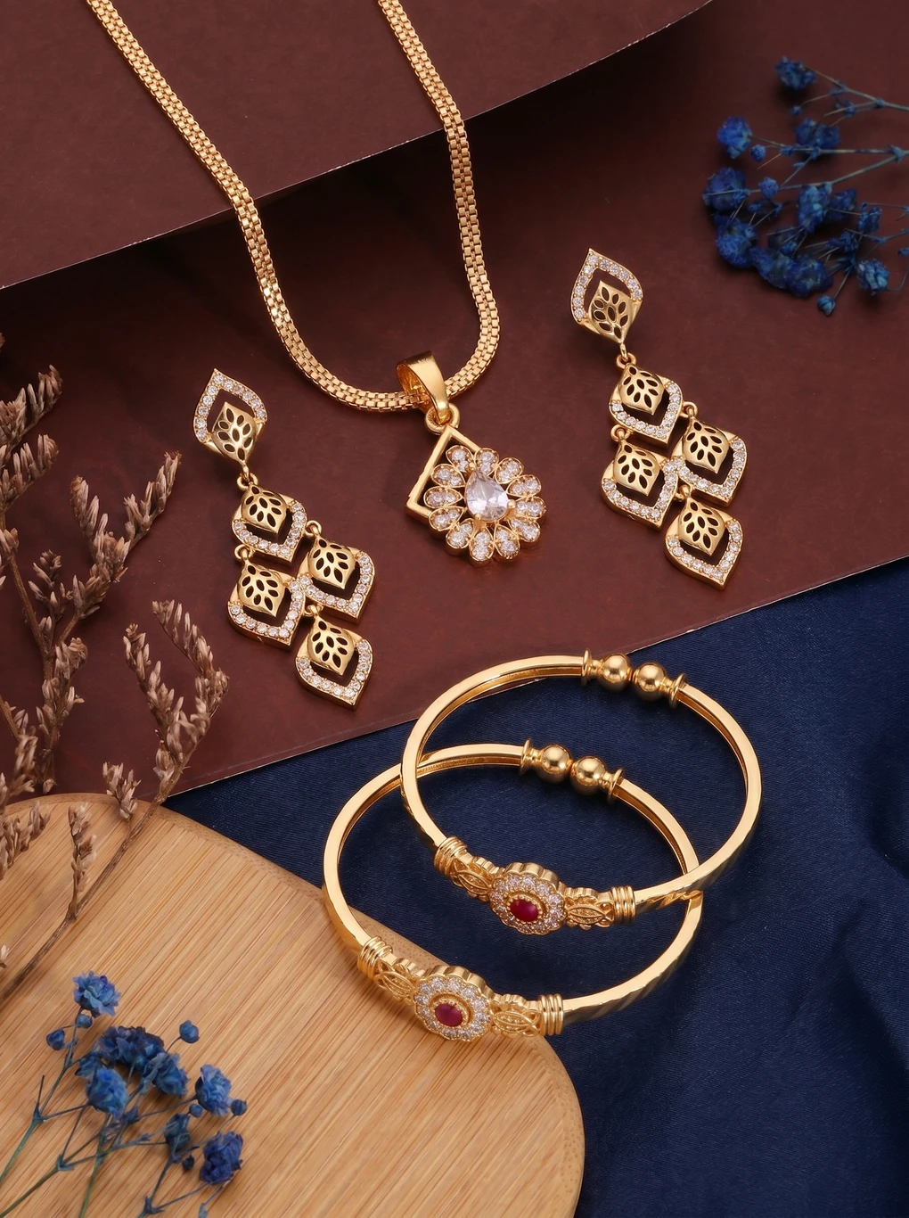 brado jewellery Pack of 1 Gold Plated AD Pendant Necklace