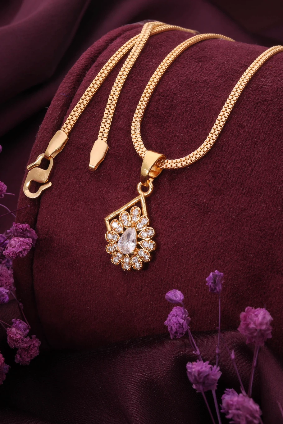 brado jewellery Pack of 1 Gold Plated AD Pendant Necklace - Image 3