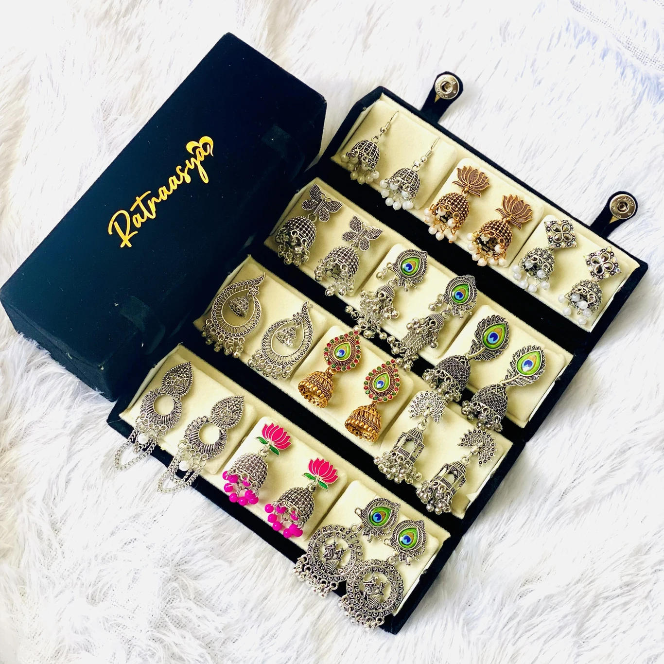 RATNAASYA Premium Gift Combo 12 Designer Oxidized Jhumka - Image 3