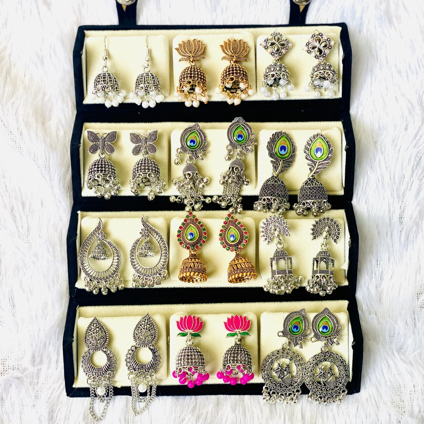RATNAASYA Premium Gift Combo 12 Designer Oxidized Jhumka